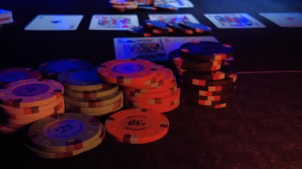 Höga Insatser Texas Hålla Dem Pokerspel Kasinot Grund Skärpedjup — Stockvideo