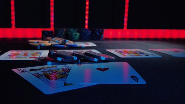 Höga Insatser Texas Hålla Dem Pokerspel Kasinot Grund Skärpedjup — Stockvideo