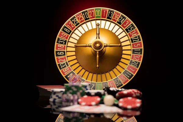 Casino Set Roulette Cards Dice Chips Blackjack Mat — стокове фото