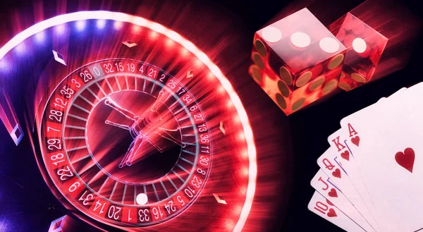 Casino Diatur Dengan Roulette Kartu Dan Dadu — Stok Foto