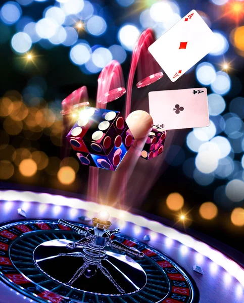 Kasino Set Med Roulette Kort Tärningar Och Marker — Stockfoto