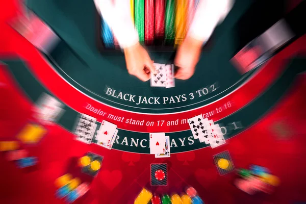 Overhead Ansicht Mit Den Händlern Eines Casino Black Jack Tisches — Stockfoto