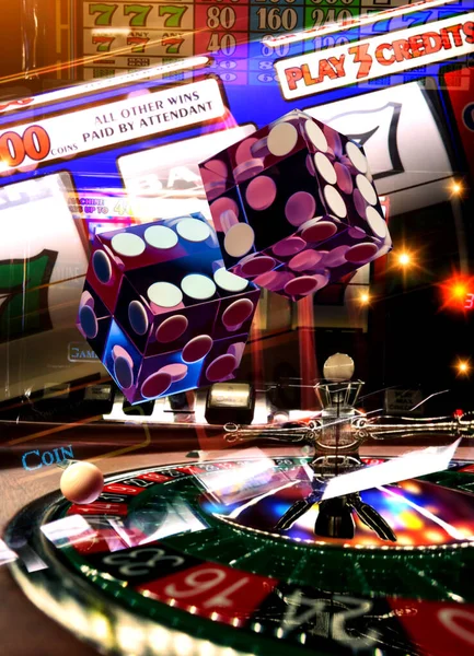 Casino Konzept Mit Roulette Spielautomaten Und Würfeln — Stockfoto