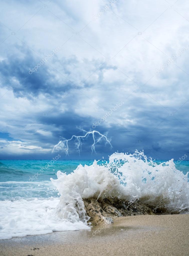 waves breaking on a stony beach