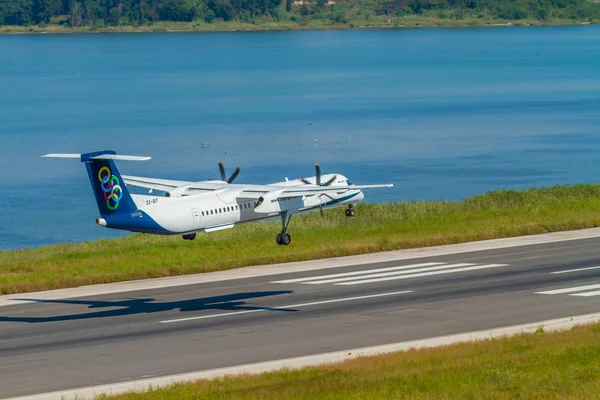 Olympic airways aircraft  in Corfu Greece — Stock Photo, Image