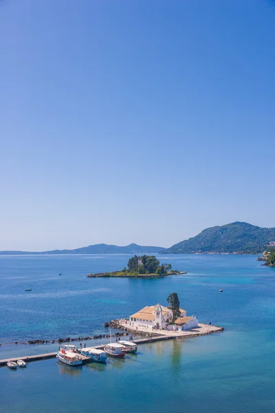 Scena mănăstirii Vlacherna, Kanoni, Corfu — Fotografie, imagine de stoc