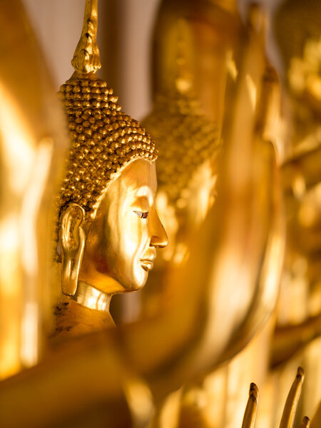 Buddha statues , Face of gold buddha, Thailand 