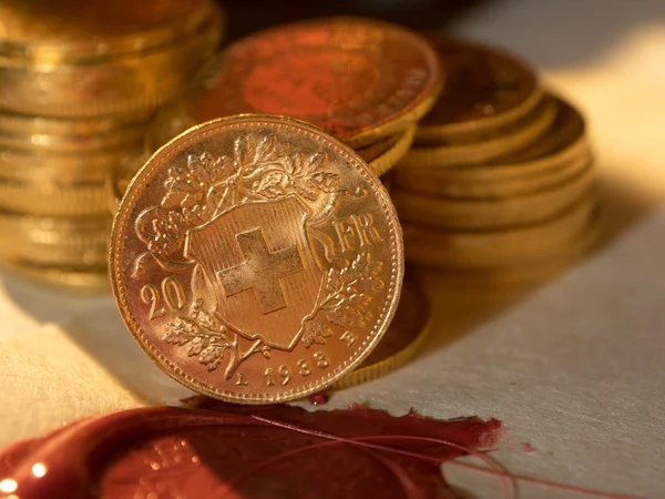 Twenty Swiss Francs coins — Stock Photo, Image
