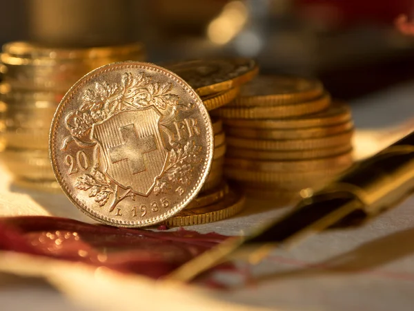 Veinte francos suizos monedas — Foto de Stock