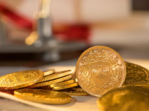 Twenty Swiss Francs coins — Stock Photo, Image