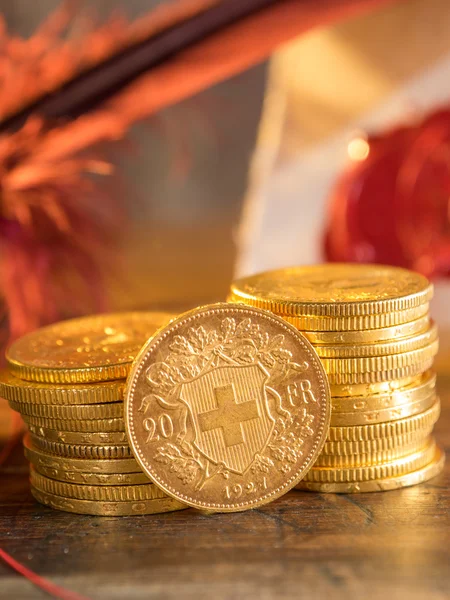 Twenty Swiss Francs coins — Stock Photo, Image