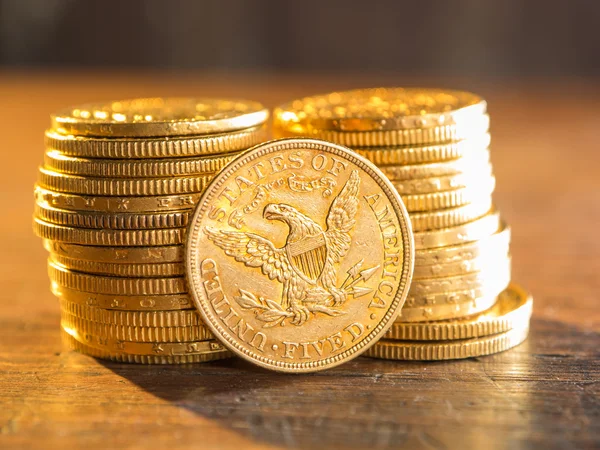 Lima dolar koin emas — Stok Foto