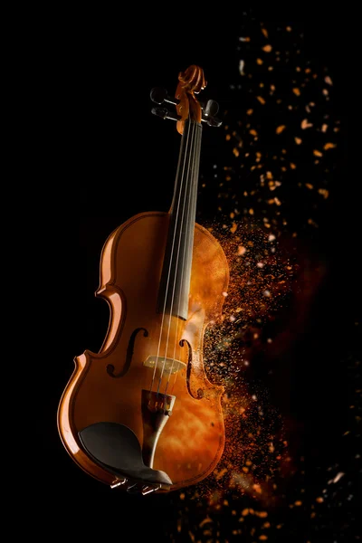 Violin och båge isolerade på svart — Stockfoto
