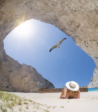 Zakynthos Adası ünlü Navagio batık Beach'de 