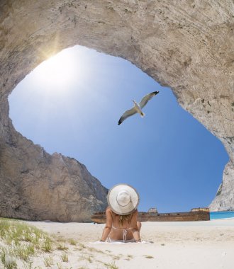 Zakynthos Adası ünlü Navagio batık Beach'de 