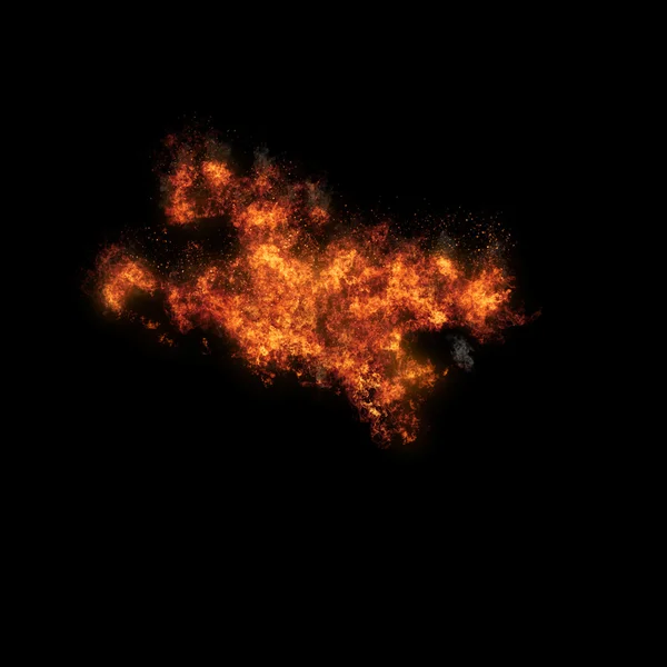 Esplosione di fuoco realistico scoppiare su un nero . — Foto Stock