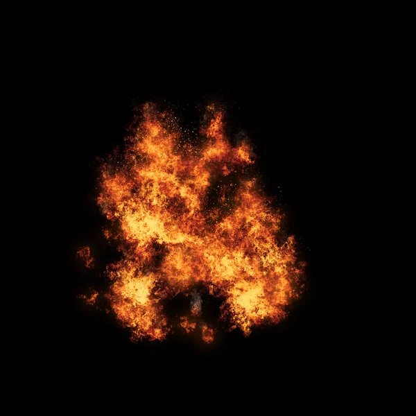 Esplosione di fuoco realistico scoppiare su un nero . — Foto Stock