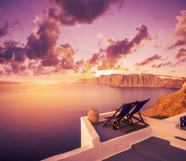 Santorini Balkon mit Blick auf das Meer — Stockfoto