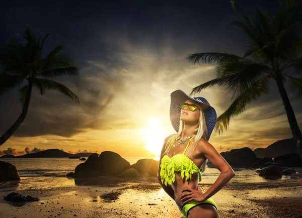 Sahilde güzel bir kadın.