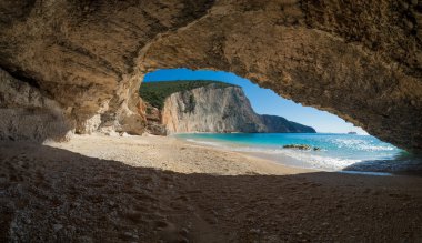 Güzel yaz beyaz Porto Katsiki plaj Ionian Sea Lefkada