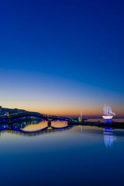 Bridge on the Ionian island of Lefkas Greece at sunset — Stock Photo, Image