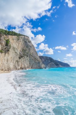 Güzel yaz beyaz Porto Katsiki plaj Ionian Sea Lefkada