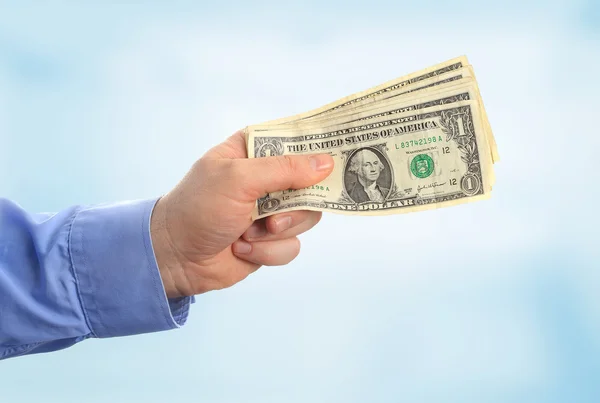 Man hand over bunch of money — Stock Photo, Image