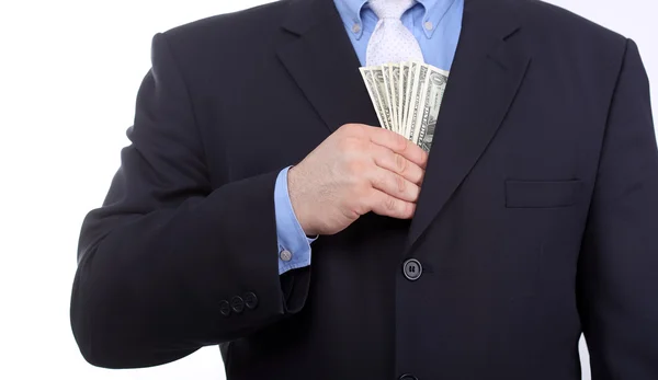 Business mand hide money in his pocket — Stock Photo, Image