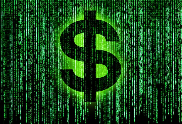 Dollar-Symbol mit grüner Matrix — Stockfoto