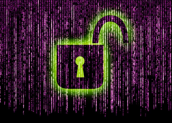 Symbool van internetbeveiliging met binair karakter en hangslot — Stockfoto