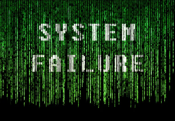 Green matrix background with system failure text — Stock Photo, Image