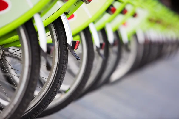 Detail of community bikes in row, Budapest — Stock Photo, Image