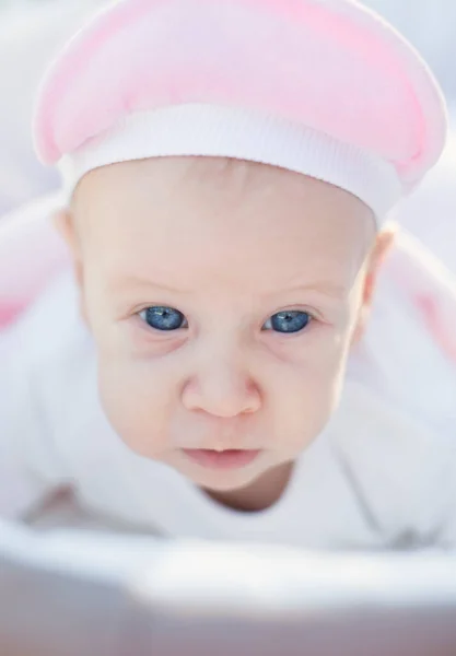 Cute Newborn Baby Lay Pram — Stock Photo, Image