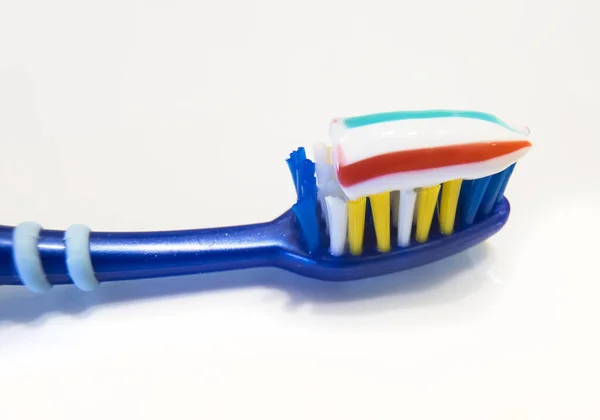 Stripped Toothpaste Toothbrush Isoltaed White — Stock Photo, Image