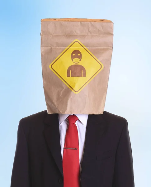 Homme Avec Sac Papier Sur Tête Porter Masque Symbole Sur — Photo