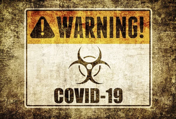 Covid Biohazard Výstražný Štítek Pozadí Grunge — Stock fotografie