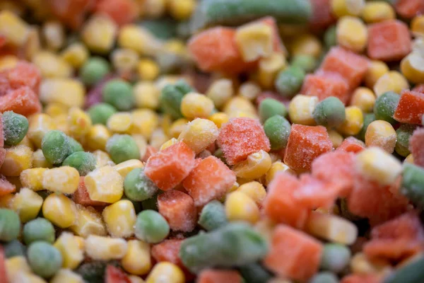 Verduras Heladas Coloridas Zanahoria Maíz Guisantes Montón —  Fotos de Stock