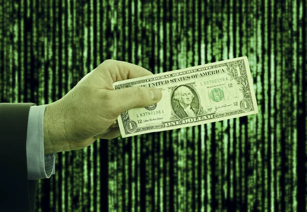 Geschäftsmann Übergibt Dollargeld Matrix — Stockfoto