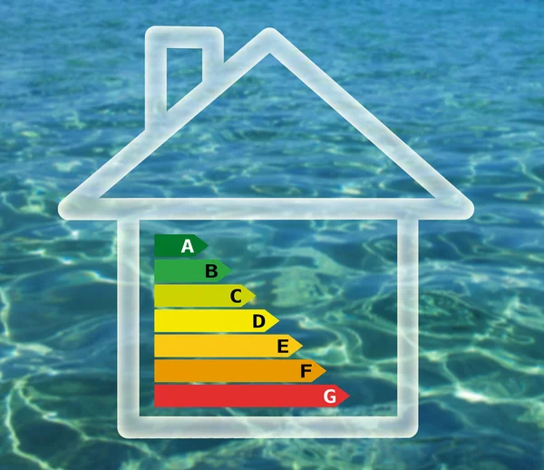 Energieffektivitet diagram i huset vatten bakgrund — Stockfoto