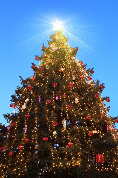 Albero di Natale all'aperto al cielo blu — Foto Stock