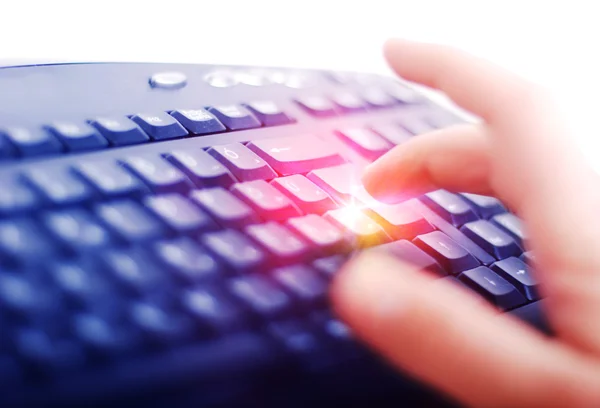 Keyboard with hands closeup view — Stock Photo, Image