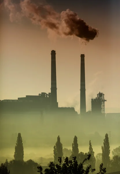 Power station with smoking chimney — Stock Photo, Image