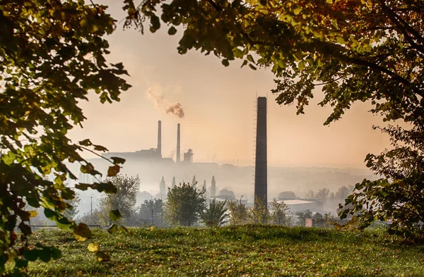 Power station with smoking chimney — Stock Photo, Image