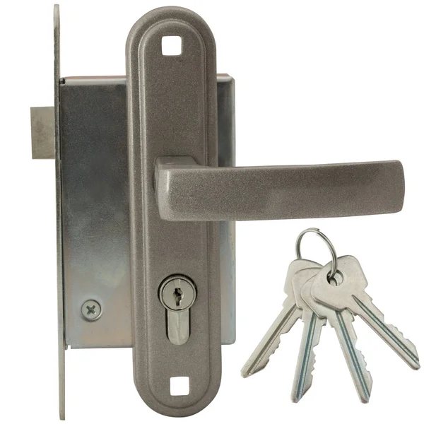 Door lock with handle and keys — Stock Photo, Image