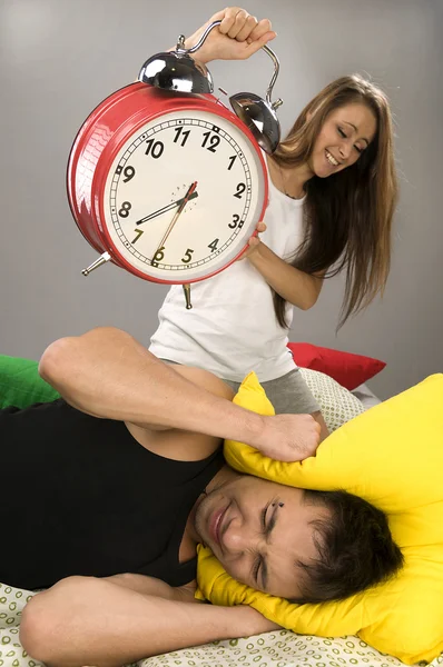 Couple waking up in the morning — Stock Photo, Image