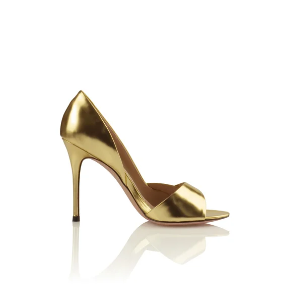 Fashionable golden women shoe — Stock Photo, Image