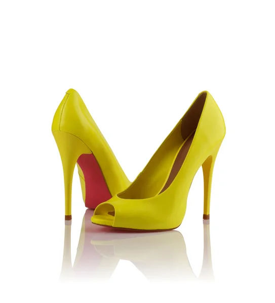 Pair of yellow women shoes — Stock Photo, Image