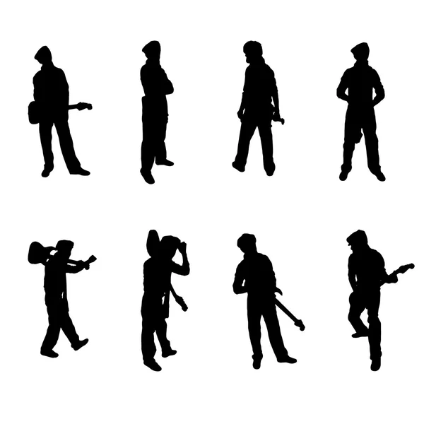 Set of Guitar Player silhouettes — Stock Vector