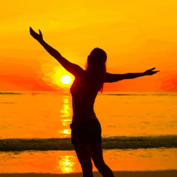 Mulher assistindo por do sol —  Vetores de Stock