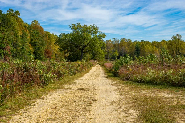 Un camino de tierra con vientos de grava a través de un prado — Foto de Stock